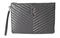 SAINT LAURENT Calfskin Clutch Women's Gray