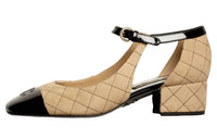 CHANEL Chunky Heel Mary Jane Shoes Women's Beige