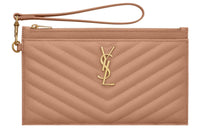 SAINT LAURENT Cow Leather Clutch Large Size Women's Vintage Peach