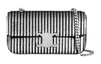 CELINE Triomphe Sequins Satin Handbag Shoulder Bag Crossbody Bag Women's Black & Silver