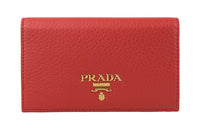 PRADA Leather Card Holder Wallet Women's Red