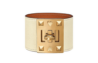 HERMES Calfskin Gold-Plated Metal Bangles Women's Ecru