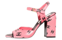 CHANEL Cc 100mm Heeled Sandal Pink Leather Women's
