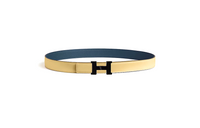HERMES Emblem Design Smooth Buckle Leather Belts Women's Yellow Width 2.4CM