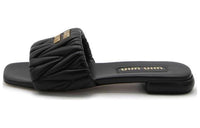 MIU MIU Matelassé Slide Slippers Women's Black