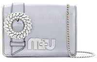 MIU MIU Cow Leather Shoulder Bag Crossbody Bag Women's Silver