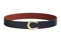 HERMES Horse Shoe Buckle, Smooth Buckle Leather Belts Men's Marine Blue/Brown Width 3.8cm