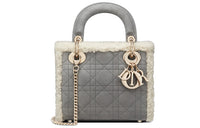 DIOR Lady Dior Shearling Chain Bag With Three Compartments Dai Fei Shoulder Handbag Mini Women's Gray