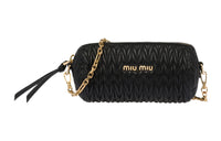 MIU MIU Matelassé Cow Leather Handbags Shoulder Bags Women's Black
