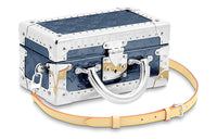 LOUIS VUITTON Leather Storage Box Hard Case Unisex Blue/Silver