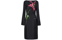 PRADA Printed Twill Dress Long-Sleeved Dresses Women's Black