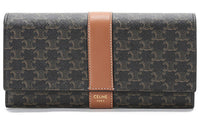 CELINE Leather Wallet Women's Charcoal Black Brown Tawny