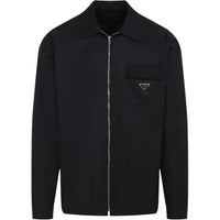 PRADA Logo Plaque Zip-Up Shirt