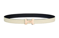 HERMES Comfortable Gold Buckle Epsom Calfskin Double Sided Leather Belt Women's White Width 2.4CM