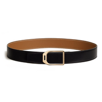 HERMES Calfskin Metal Leather Belts Men's Black/Brown Width: 3.8CM