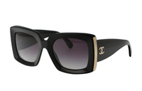CHANEL Acetate Irregular Shape Sunglasses Women's Black