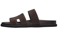 HERMES Rubber Sole Slide Slippers Men's Dark Brown
