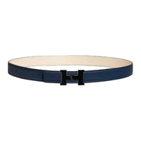 HERMES Double-Sided Design Smooth Buckle Calfskin Metal Leather Belts Women's Blue Width 2.4CM