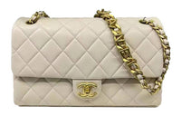 CHANEL Sheepskin Flap Crossbody Bag Shoulder Bag Medium Size Women's Milk Tea Beige
