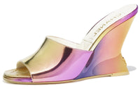CHANEL Slip Resistant Slide Slippers 10cm Women's Purple Gold