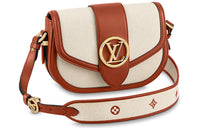 LOUIS VUITTON Pont Canvas With Smooth Cow Leather Shoulder Bag Crossbody Bag Medium Size Women's Beige/Brown