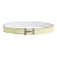 HERMES Leather Metal Calfskin Leather Belts Unisex Yellow/White Width: 3.2CM