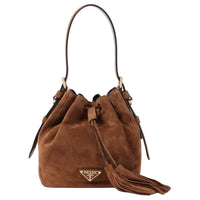 PRADA Leather Bucket Bag, Shoulder Bag Trumpets Women's Brown