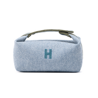 HERMES Bride a Brac Wool, Twill Fabric Handbag, Toiletry Bag Women's Denim Blue