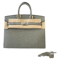 HERMES Birkin Matte Crocodile Leather Outer Stitching Platinum Handbag Women's 0V Crystal Gray