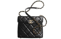 CHANEL Sheepskin Milk Box Bag Snaps Closure Crossbody Shoulder Bag Women's Black
