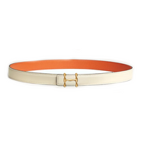 HERMES Calfskin Metal Leather Belts Women's Orange/White Width 2.4CM