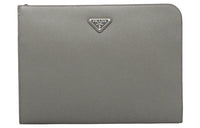 PRADA Saffiano Leather Clutch Men's Marble Gray