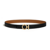 HERMES Calfskin, Palladium Plated Leather Belts Women's Black/Brown Width 2.4CM