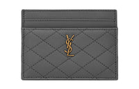 SAINT LAURENT GABY Quilting Sheepskin Card Holder Women's Gray White