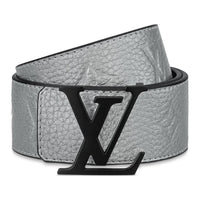 LOUIS VUITTON Solid Color Design Leather Belts Men's Silver Width: 4CM