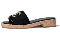 CHANEL Slide Slippers Women's Black