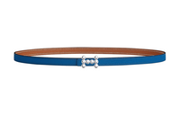 HERMES Double-Sided H-Shaped Decoration Smooth Buckle Leather Belts Women's Blue Width: 1.3cm