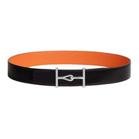 HERMES Calfskin Leather Belts Men's Black Orange Width: 3.8CM