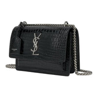 SAINT LAURENT SUNSETMonogram Leather Shoulder Bag Medium Size Women's Black