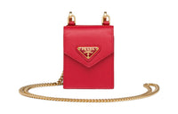 PRADA Saffiano Leather Shoulder Bag Crossbody Bag Earphone Case Women's Red