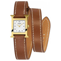 HERMES H Hour Wrist Watch Quartz Movement Leather Watch Bands 17mm White Dial Women's Watch