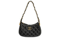 CHANEL Cow Leather Shoulder Bag Hobo Bag Handbag Shoulder Bag Women's Black