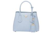PRADA Double Leather Shoulder Bag Crossbody Bag Handbag Mini Women's Light Blue