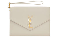 SAINT LAURENT CASSANDRE Smooth Leather Envelope Bag Clutches Women's White