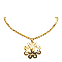 CHANEL 1995 Plated Cc Flower Pendant Costume Necklace