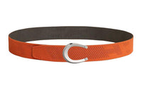 HERMES Mesh Decoration Design Leather Belts Men's Orange Width 3.8CM