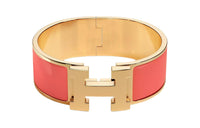 HERMES Enamel Gold-plated Bangles Women's Light Red