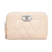 CHANEL Calfskin Coin Purse Women's Light Beige