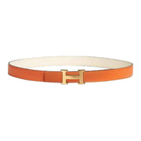 HERMES Calfskin Leather Belts Women's Orange Width 2.4CM
