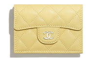 CHANEL Classic Flap CF Cow Leather Card Holder, Wallet Small Size Women's Yellow